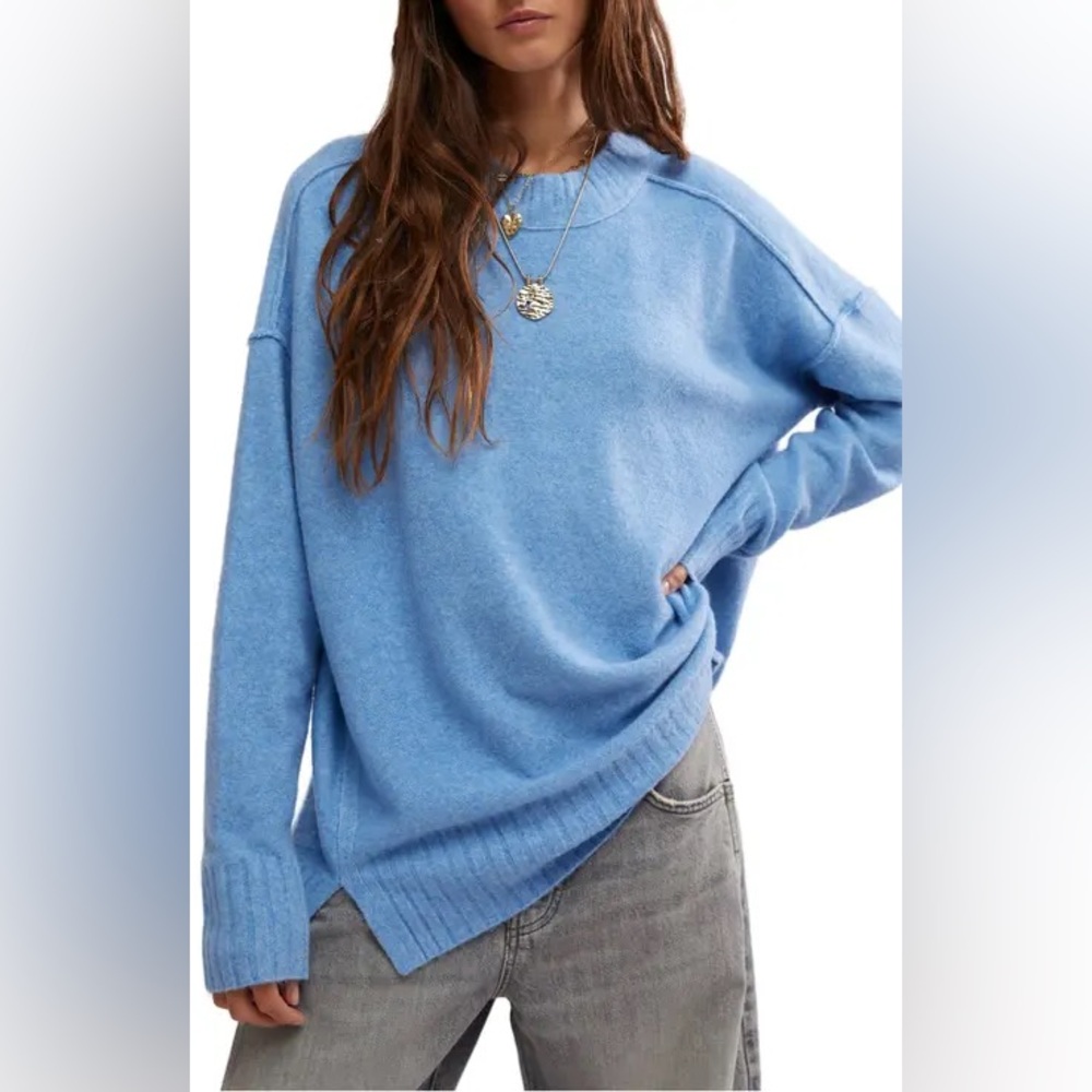 Free People Soft Sky Blue Oversized Crewneck Sweater